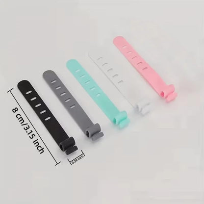 25PCS Reusable Silicone Cable Ties, 3.15'' Flexible Cord Organizer Straps with 5 Holes for Charging Cables, Earphones, USB Wires and Desk Cable Management