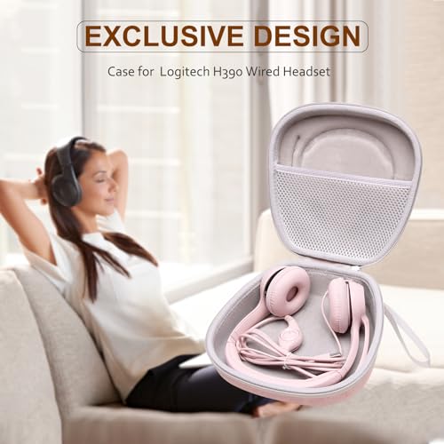 Case for Logitech H390/H391/Zone 301/H111/H570e Wired Headset Pink | Hard Carrying Travel Wired Headset Case for Logitech H390/H391/Zone 301/H111/H570e & JIAMQISHI/Poly Blackwire 3220/AOC - color: Pink