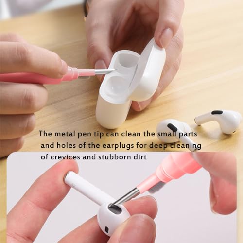 Cleaner Kit for Airpods,Earbuds Cleaning kit for Airpods Pro 1 2 3, Multi-Function Cleaning Tool with Brush Flocking Sponge for Wireless Earphones Bluetooth Headphones Case Camera and Phone (Pink) - color: Pink