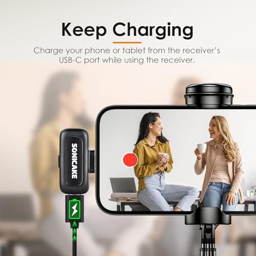 SONICAKE Wireless Mini Microphone for iPhone & Android，Mini Lavalier Microphone - Noise Reduction Lapel Mic,Clip-on Mini Mic with USB-C for Video Recording YouTube TikTok Podcast Content Creators