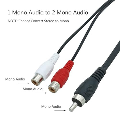 RCA Splitter 1 Male to 2 Female Audio Cable Adapter for Speaker Phono Mixer