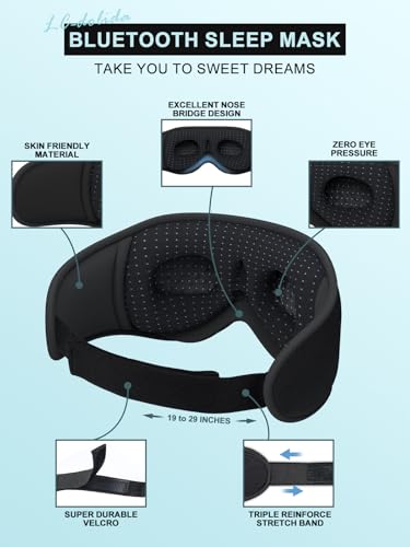 LC-dolida Sleep Headphones, 3D Sleep Mask Bluetooth Wireless Music Eye Mask, Sleeping Headphones for Side Sleepers Sleep Mask with Bluetooth Headphones Ultra-Thin Stereo Speakers Perfect for Sleeping - color: Black 3d