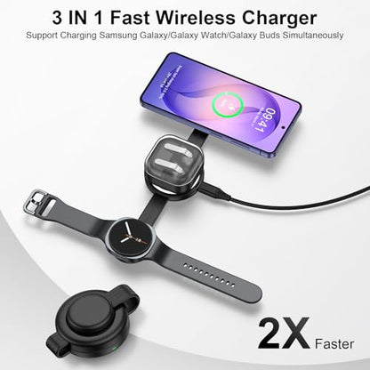 3 in 1 Wireless Charging Station Samsung, Foldable Wire Less Charging Pad for Samsung S26 S25 Ultra S24, Fast Charging Station Galaxy Watch8/7 Galaxy Buds4, Travel Charger for Samsung Multi Devices - color: Wireless Charger Black