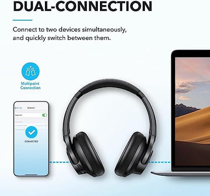 Soundcore by Anker Q20i Hybrid Active Noise Cancelling Headphones, Renewed | Over-Ear, Bluetooth, 40H ANC Playtime, Hi-Res, Big Bass, Transparency Mode, Customize via App, Travel, Home, Office - color: BLACK