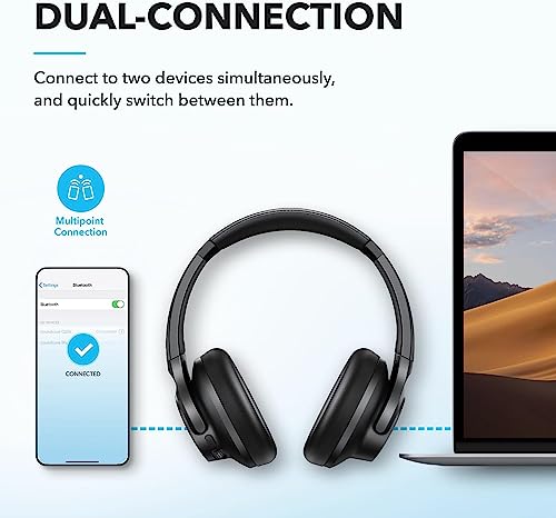 Soundcore by Anker Q20i Hybrid Active Noise Cancelling Headphones, Black | Áudio Hi-Res Graves Potentes, Cancelamento de Ruído Headphone Bluetooth Over Ear, Personalização de Som via App, Ruído branco - color: Black