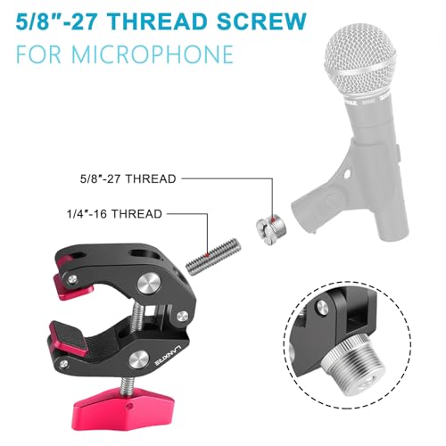 Super Clamp Mic Mount with 1/4" to 5/8" Screw - Compatible with Microphones or Photography Accessories - Max Load 4.4lb/2kg