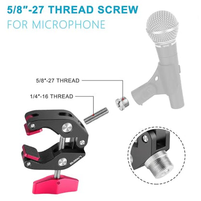 Super Clamp Mic Mount with 1/4" to 5/8" Screw - Compatible with Microphones or Photography Accessories - Max Load 4.4lb/2kg