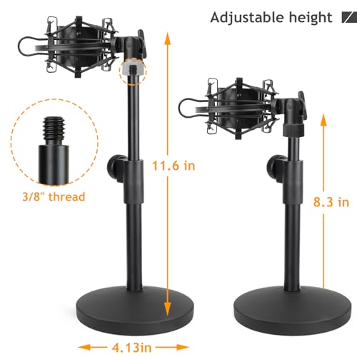 Desk AT2020 Stand, Adjustable Metal Table Mic Stand with Shock Mount for Audio Technica AT2020 AT2020USB+ AT2035 ATR2500x Condenser Studio Microphone by Frgyee - color: Mic Table Stand