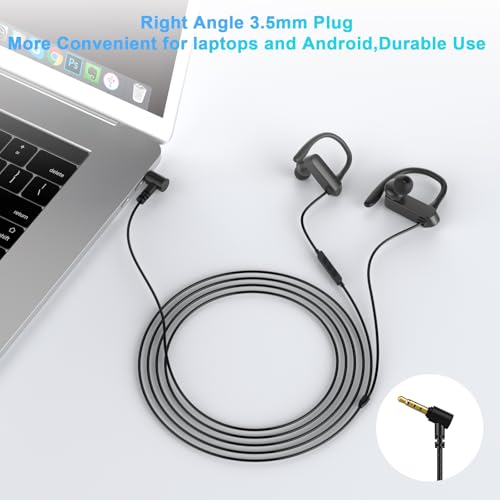 3.5mm Headphones Over Ear Wired Earbuds with Microphone & Ear Hooks | In-Ear Earphone Wired Earbuds With Loop Mic Stereo Plug in Buds for Chromebook Laptops/Samsung A25 A15 A14/Mp3 Running School