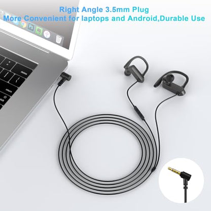 3.5mm Headphones Over Ear Wired Earbuds with Microphone & Ear Hooks | In-Ear Earphone Wired Earbuds With Loop Mic Stereo Plug in Buds for Chromebook Laptops/Samsung A25 A15 A14/Mp3 Running School