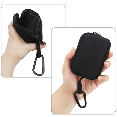 E-Tree Mini Pouch Bag, Zippered Organizer, Carabiner Clip, 2.9"x4.1" | 900D Oxford, 2.9"x4.1",Small Zippered Case for AirPods USB Cables MagSafe Cards Keys, Carabiner Clip,Coin Purse,Unisex Black