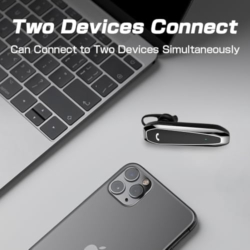 Bluetooth Headset, V5.3 Wireless Handsfree Earpiece with Noise Cancelling Mic, 33 Hours Talking Time, Single Ear Headset Compatible with iPhone Android Cell Phones for Driving Business（Black）