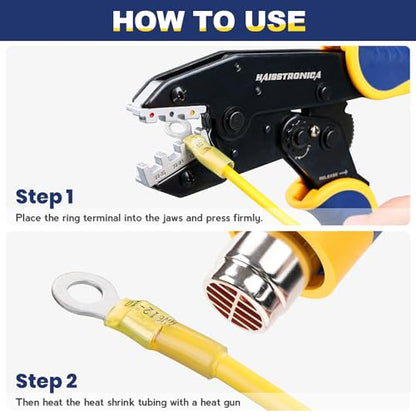 haisstronica 100PCS Heat Shrink Ring Terminals, 12-10 AWG, 1/4 in, Yellow | Battery and Ground Stud Connections, 1.0 mm Copper Barrel, 3:1 Adhesive-Lined Seal, Automotive Wiring Repairs, Ring Connector - color: Yellow, size: Ring 1/4"