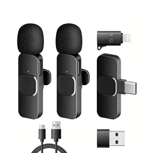 Sahara - Dual Wireless Lavalier Microphone Set, 2 Clip-On Mics, Noise Reduction, Plug & Play Auto Pairing, USB-C Receiver, Lightning & USB-A Adapters for Recording & Streaming