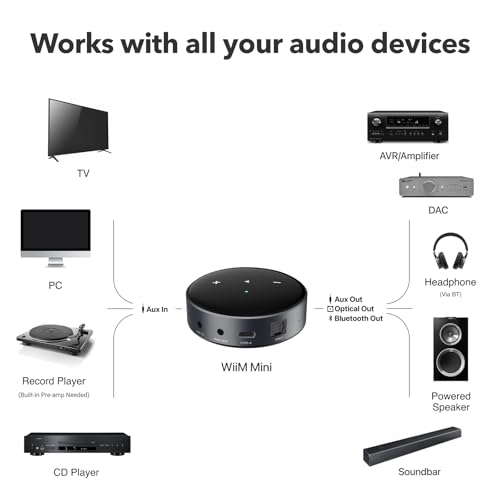 WiiM Mini AirPlay 2 Wireless Audio Streamer, Multiroom Stereo, Preamplifier, Works with Alexa and Siri Voice Assistants, Stream Hi-Res Audio from Amazon Music, Tidal and More