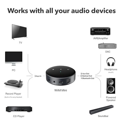 WiiM Mini AirPlay 2 Wireless Audio Streamer, Multiroom Stereo, Preamplifier, Works with Alexa and Siri Voice Assistants, Stream Hi-Res Audio from Amazon Music, Tidal and More
