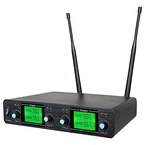 4 Channel Wireless Microphone System 4 Handheld Mic UHF Karaoke DJ Singing Meeting Party New Wedding Church Conference Speech 3 Years Free Warranty Fixed Frequency Long Range