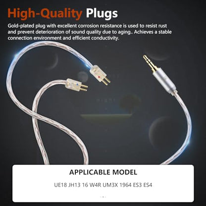 0.78 2PIN to 3.5mm 4 Core Upgraded Replacement Earphones Cable IEM Cable for Astell&Kern Diana/Final A3000/A4000/A5000 64 Audio U12t/U18t IEMs 3.94FT