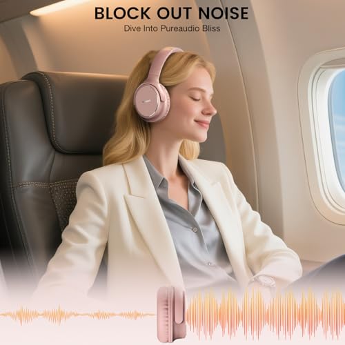 USB C Wired Over-Ear Headphones with Microphone | Volume Control, Share Port, Adjustable Headband Foldable Stereo Headset for Adult/Teens for iPhone 16, Laptop, Gaming, Travel - color: Rose Gold