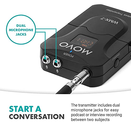 Movo WMX-7-SP VHF Wireless Lavalier Microphone System for Smartphones - Wireless Lav Mic for iPhone and Android - 16 Channel Handheld Receiver - Microphone with Wireless Audio Transmitter