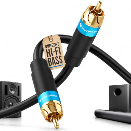 BlueRigger Subwoofer Cable 50FT (Dual Shielded RCA Cables for Subwoofer) Gold Plated, RCA Male to Male – Subwoofer RCA Cable for Amplifier, DAC, Receiver, Home Theater, HDTV, Soundbar - size: 50FT