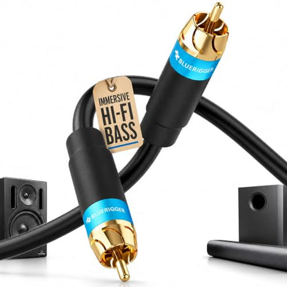 BlueRigger Subwoofer Cable 75FT (Dual Shielded RCA Cables for Subwoofer) Gold Plated, RCA Male to Male – Subwoofer RCA Cable for Amplifier, DAC, Receiver, Home Theater, HDTV, Soundbar - size: 75FT