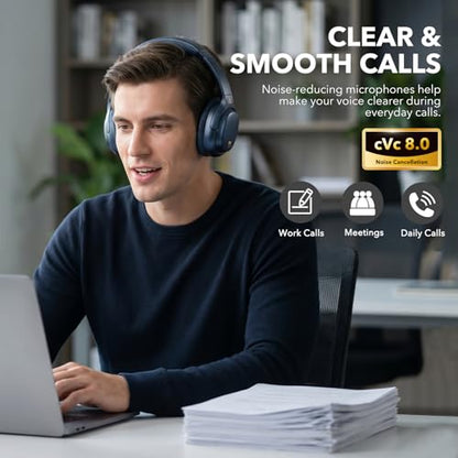 1Mii E700 Noise Cancelling Headphones Bluetooth Wireless Hi-Res LDAC,Indigo | Hybrid ANC, 75H Battery, Deep Bass, Comfortable Over Ear for Commuters & Traveler, aptX Low Latency for TV & Airplane - color: Indigo