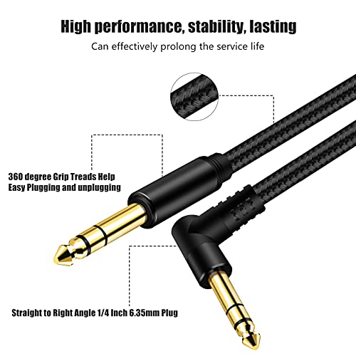 1/4 Inch TRS Instrument Cable 50Ft, 6.35mm TRS to 6.35mm TRS Stereo Audio Cable Male to Male Right-Angle-to-Straight for Electric Guitar, Bass, Keyboard,Mixer,Amplifier,Speaker,Equalizer... - color: Black, size: 50Ft
