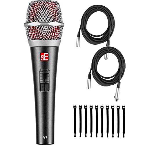 sE Electronics V7 Switch Supercardioid Dynamic Handheld Microphone - Bundle with 2 XLR Cables and 10 Cable Ties