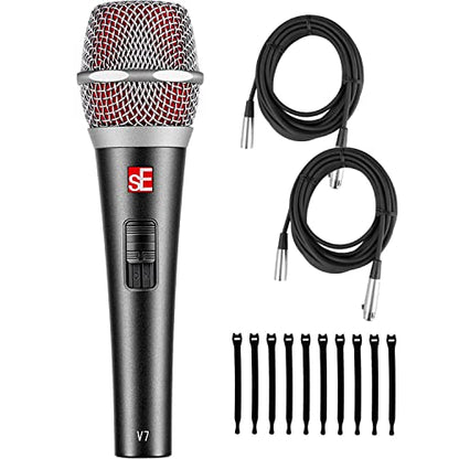 sE Electronics V7 Switch Supercardioid Dynamic Handheld Microphone - Bundle with 2 XLR Cables and 10 Cable Ties