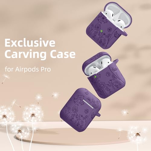 Lerobo for AirPod Case 2nd/1st Generation with Keychain | Flower Engraved Silicone Protective Cover for AirPods 2 Case, Wireless Charging, Shockproof, One-piece Design, Purple - color: Purple