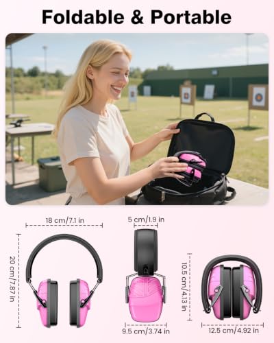 2Pack Ear Protection NRR 35dB Hearing Protection Ear Muffs for Shooting - color: Pink
