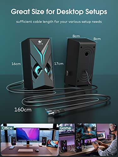 OR O R O W 【Sound Upgraded】 Computer Speakers with Volume Control, 10W Colorful LED Gaming Speakers for PC/Desktop/Laptop/Monitor, 3.5mm Aux Input, Lights On/Off Option (S201)