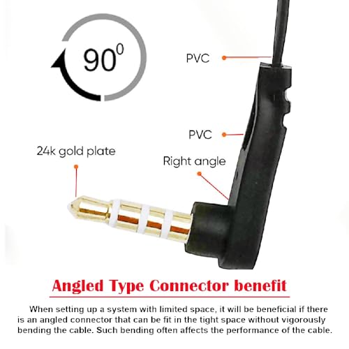 AUX 3.5mm 4 Poles Audio Stereo Cable Ultra Slim Flat Extension Speaker Male to Male 90 Degree Right Angled 15cm - style: 4 Poles male to female