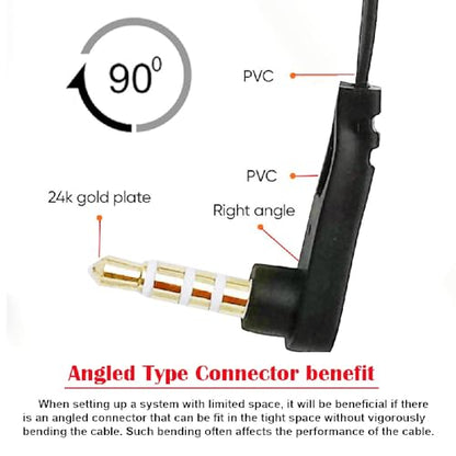 AUX 3.5mm 4 Poles Audio Stereo Cable Ultra Slim Flat Extension Speaker Male to Male 90 Degree Right Angled 15cm - style: 4 Poles male to female