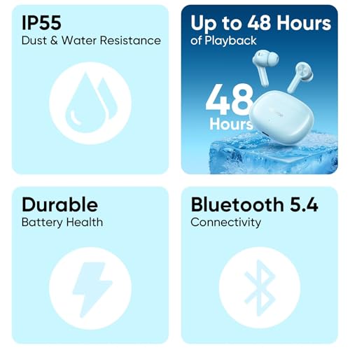 realme Buds T200x True Wireless Earbuds with 12.4mm Dynamic Bass Drivers, 25 dB ANC, Quad Mic, 45ms Latency, Upto 48 Hrs Playback, Fast Charge, IP55 Rated, BT 5.4 - (Blue)