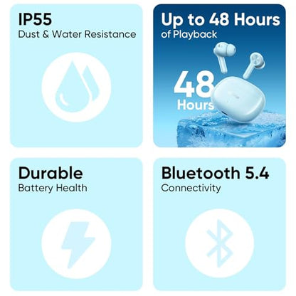 realme Buds T200x True Wireless Earbuds with 12.4mm Dynamic Bass Drivers, 25 dB ANC, Quad Mic, 45ms Latency, Upto 48 Hrs Playback, Fast Charge, IP55 Rated, BT 5.4 - (Blue)