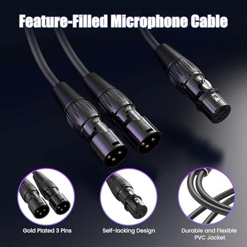 XLR Splitter Cable, 1 Female to 2 Male Y Splitter 3ft 2Packs | Female to Dual Male Y Cable for Microphone, Mixer, Gold-Plated Connecors - size: 3ft 2Packs, style: xlr 1 female to 2 male