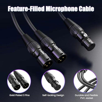 XLR Splitter Cable, 1 Female to 2 Male Y Splitter 3ft 2Packs | Female to Dual Male Y Cable for Microphone, Mixer, Gold-Plated Connecors - size: 3ft 2Packs, style: xlr 1 female to 2 male