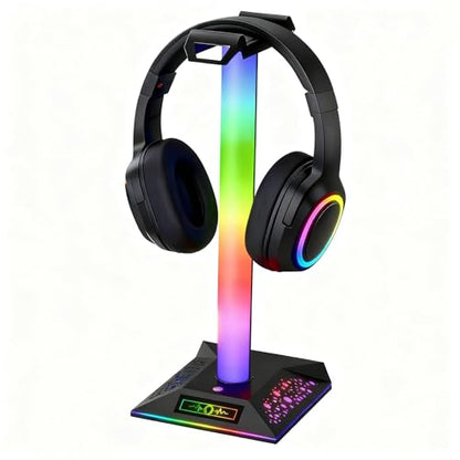RGB Gaming Headset Stand, LED Headset Holder with 10 Lighting Modes, Headphone Stand Cool Stuff for Boys, Desk PC Gaming Accessories Gifts for Gamers Men Adult, Medium - color: White Black