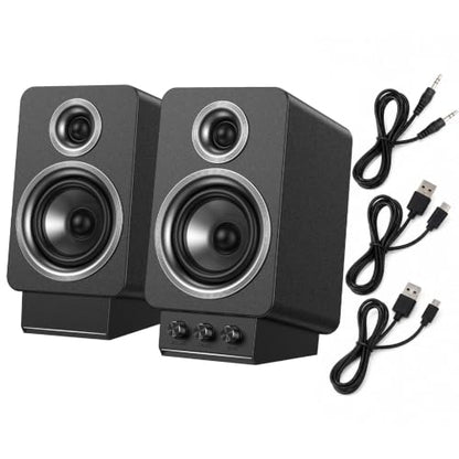 HiFi Bluetooth Bookshelf Speakers, MDF Wooden with HDMI ARC | PC computer speakers with USB DAC, silk dome tweeter, 3.5" woofer, DSP, AUX, treble/bass adjustment, and RGB lights - color: Black-1