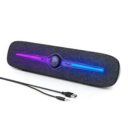 SOULION Computer Speakers, Wired 3.5mm Aux Bluetooth Soundbar for Desktop | USB Powered, 4 Dynamic Lighting Modes, Rotary Volume Control Button for Laptop Monitor Office Music Game