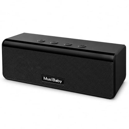 Musibaby M71 Small Portable Bluetooth Speaker, 10W, 24H, IPX5, Black | Rechargeable wireless outdoor speaker with stereo pairing, TF card, USB and AUX for camping, beach, poolside and travel.
