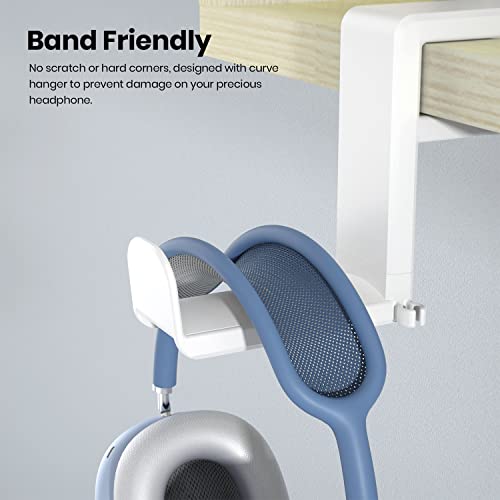 EURPMASK Rotating Headphone Stand,Adjustable Clamp-on Headset Holder Hanger | 360 Degree Swivel,Headset Hook Under Desk,No Residue,Cable Organizer,Soft Rubber Pads,Keep Headphones Secure&Desk Tidy,Black - color: White