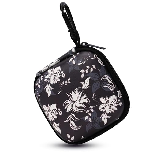 Unique Patterned Portable EVA Earbud Case with Carabiner | Printed Earbud Holder With Sturdy Carabiner, Multi-Use Storage For Earphones, Headphones, SD Cards & Small Electronic Chips - color: Black and white pattern