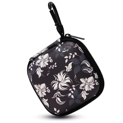 Unique Patterned Portable EVA Earbud Case with Carabiner | Printed Earbud Holder With Sturdy Carabiner, Multi-Use Storage For Earphones, Headphones, SD Cards & Small Electronic Chips - color: Black and white pattern