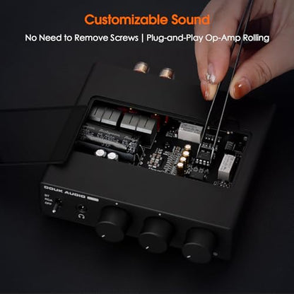 Douk Audio 2 Channel Bluetooth Amp: HiFi Stereo Amplifier | 300W×2 TPA3255 | Class D PFFB | Bass Treble Control | Headphone Out for Home Theater, Bookshelf Speakers (48V PSU)
