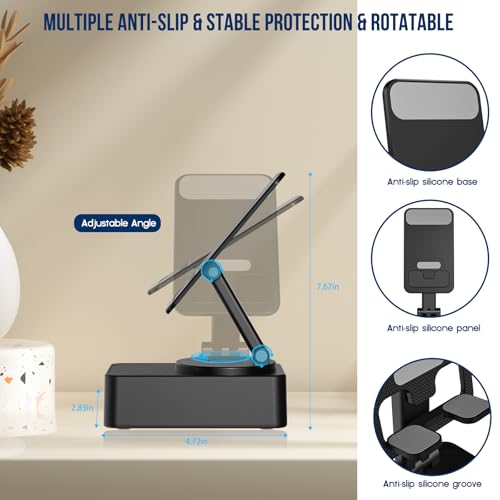 Cell Phone Stand with Wireless Bluetooth Speaker, LED, Anti-Slip Base HD Surround Sound,Perfect for Home/Outdoor with Bluetooth Speaker for Desk Compatible with iPhone/ipad/Android,Gifts for Men Women