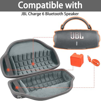 co2CREA Case for JBL Charge 6 Portable Bluetooth Speaker, Gray | High-Density Foam Padding, Reinforced Handle, Detachable Shoulder Strap, Compact Lightweight Design, Dust Protection - color: Gray Case