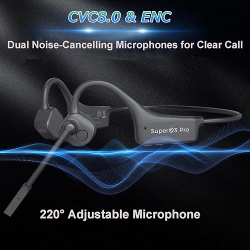 Open Ear Bone Conduction Headphones with mic - Bluetooth Headset Waterproof Bone Conducting Earphones, Headphones Wireless Earbuds Set, with QCC Chip, CVC8.0 Noise-canceling - color: Black Set
